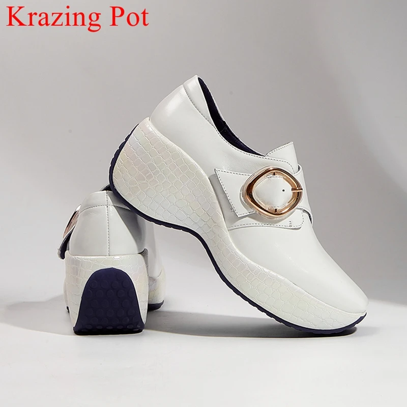 

Krazing Pot 2021 comfortable genuine leather fashion white sneakers brand casual shoes metal loafers women vulcanized shoes L2f4