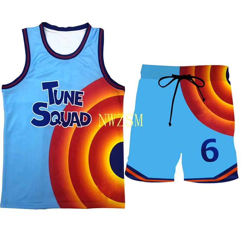 

Космический Джем Джеймс 6 # набор из фильма Мелодия отряд Баскетбол Джерси Спортивная рубашка с рукавом «воздушный лук» майка униформа
