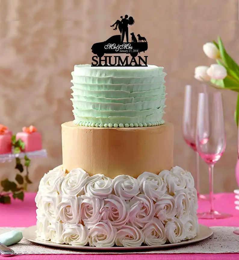Забавный свадебный торт Topper Вышитый уникальный собака topper силуэт на заказ свадьба C|Товары для украшения