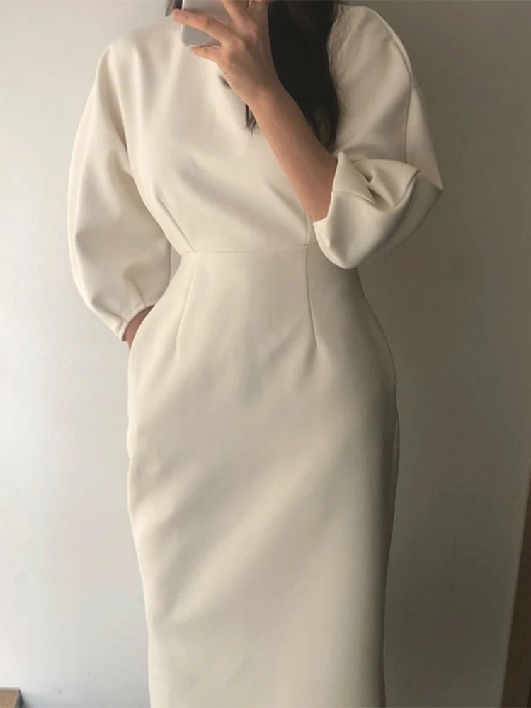 

Women Quality Bodycon Party Dress 2022 New Arrivals White Midi Bodycon Celebrity Office Lady Elegant Casual Fashion Clothes