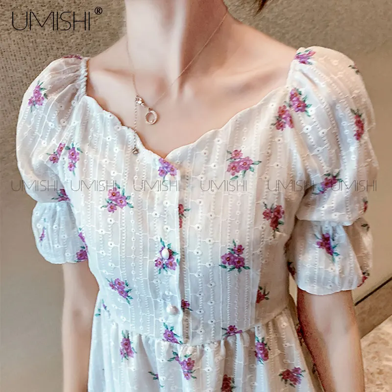 

Make the purple rose floral fairy white dress long sen is the first love in the new horn sleeve skirt