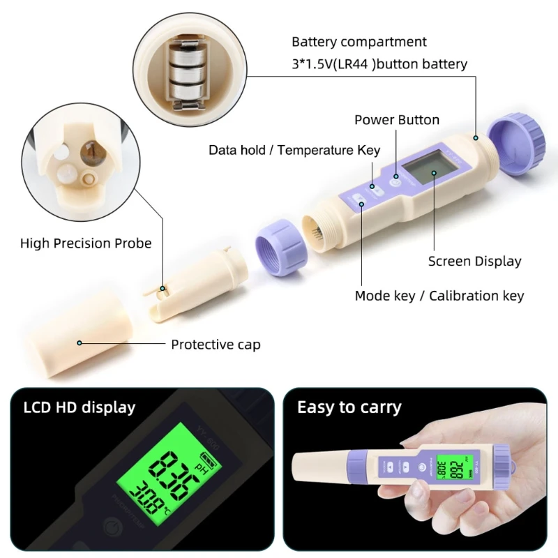 

Professional Digital Water Tester YY-600 PH/ORP/TEMP 3 In 1 Tester Pen U50A