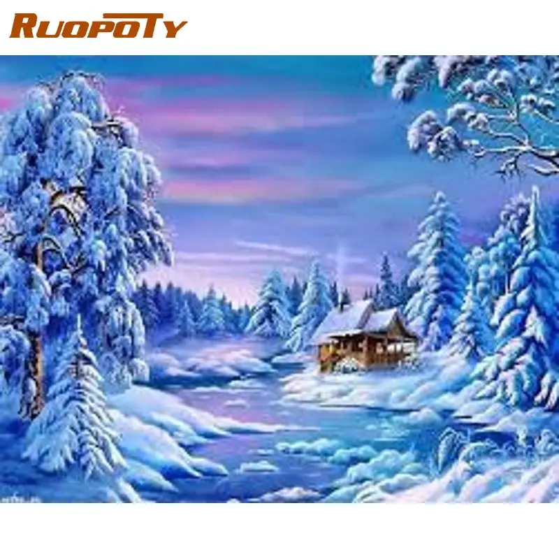 

RUOPOTY Acrylic Painting By Numbers With Frame Snow Landscape Wall Art Picture By Numbers Handcraft For Diy Gift 60x75cm