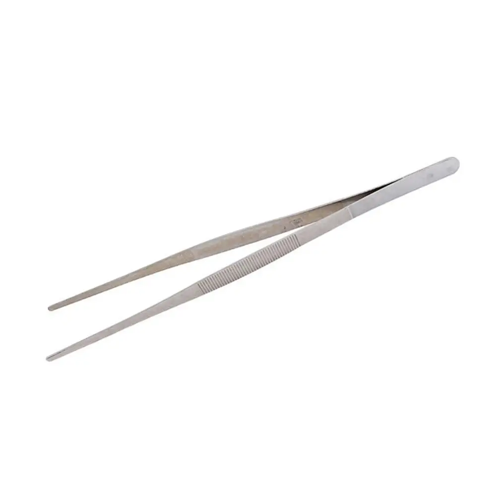 

30cm Long Tweezer Steel Food Tongs Straight Tweezers Outdoor BBQ Tool Clip Silver Barbecue For Kitchen P2M4