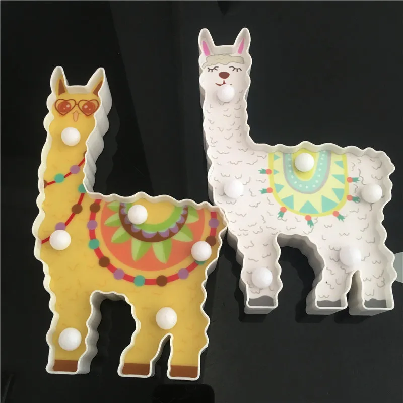 2PCS Новое обновление 3D роспись Альпака светодиодный Ночной светильник на батарейках Милые настольных ночные светильники для детей подарок дракон животных Стиль домашнего освещения - Испускаемый цвет: 2PCS