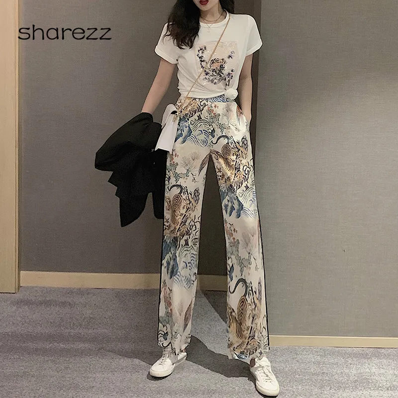Модный бренд напечатаны новые брюки с широкими штанинами Для женщин Летняя