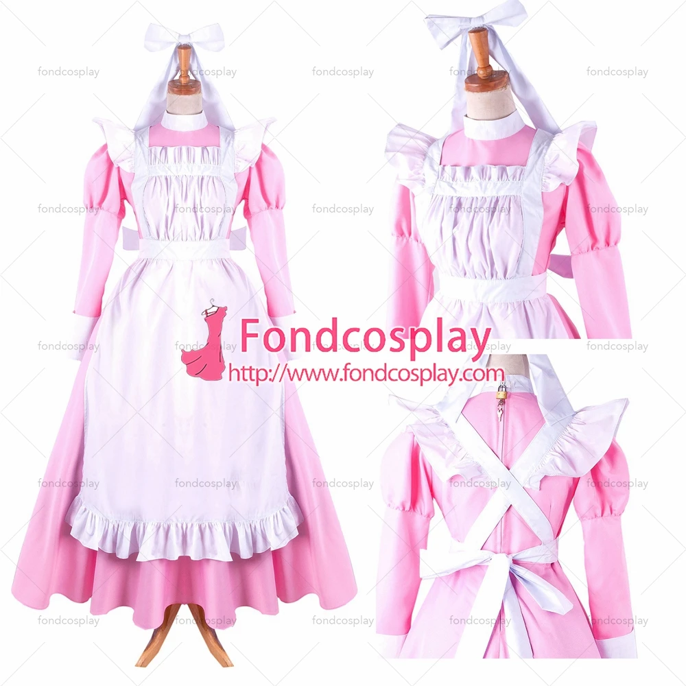 

fondcosplay adult sexy cross dressing sissy maid long baby pink Dress Lockable Uniform white apron Costume Tailor-made[G1411]