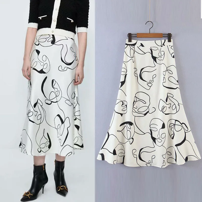 

Women Summer Print A-Line Skirts 2021 Fashion Casual Side Zipper Female Elegant Street Sweet Skirt Clothes