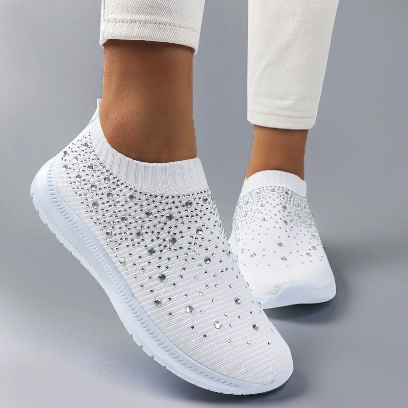 

Women Sneakers Crystal Bling Sneakers Casual Slip On Sock Shoes Trainers Summer Women Vulcanize Shoe Zapatillas Mujer