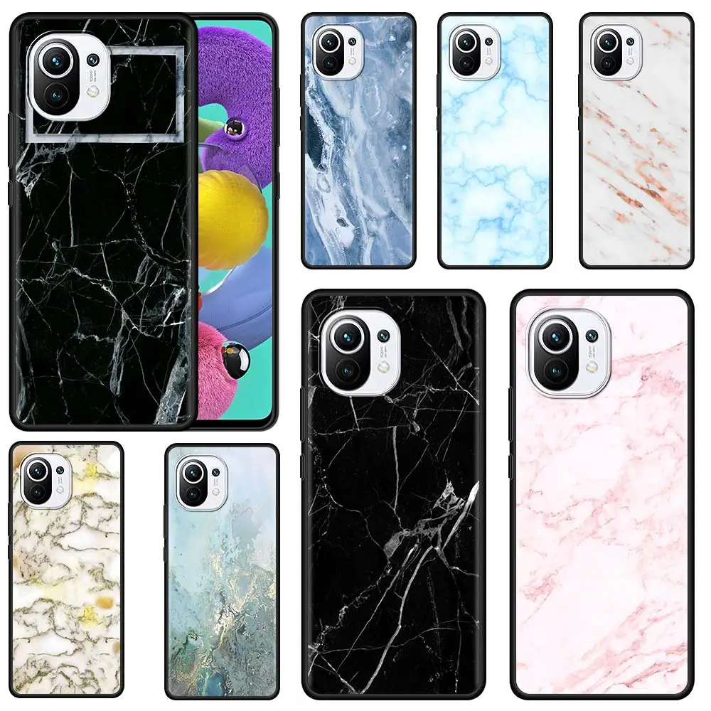 

Luxury Marble Silicone Phone Case For Xiaomi Mi 11 Ultra 11X 10T 10 9T Pro A2 Lite CC9 CC9E 11i Black Soft Funda Cover