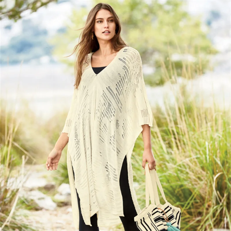Трикотажная накидка на бикини для женского пляжа кафтан пляжные накидки женщин