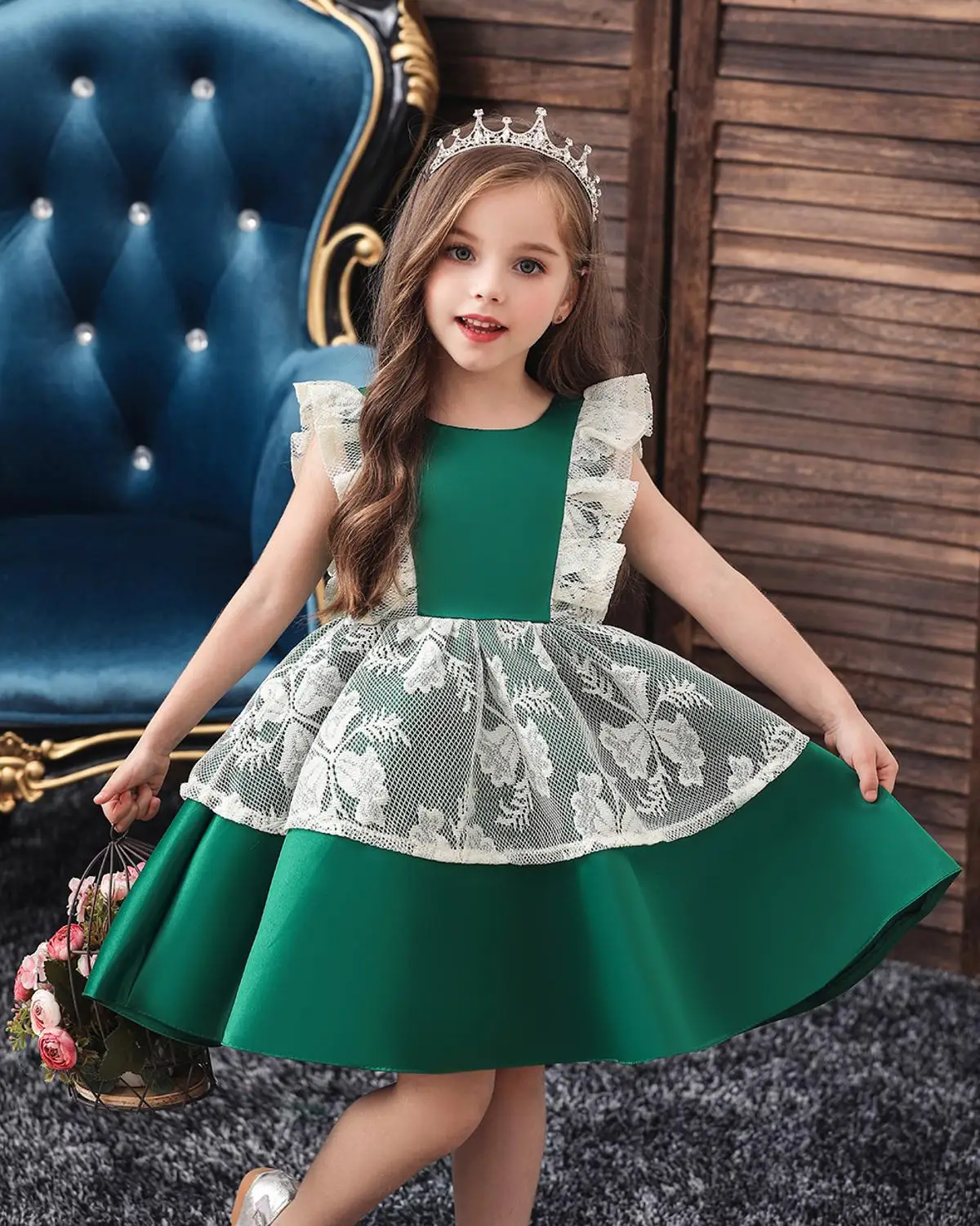 

Little Girls Lace Princess Dress for Birthday Party Kids Green Ball Gown Dresses Children Clothes Baby Girl Evening Gown Costume