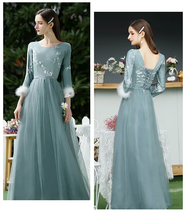 Трапециевидные бордовые платья для подружки невесты с вышивкой из тюля