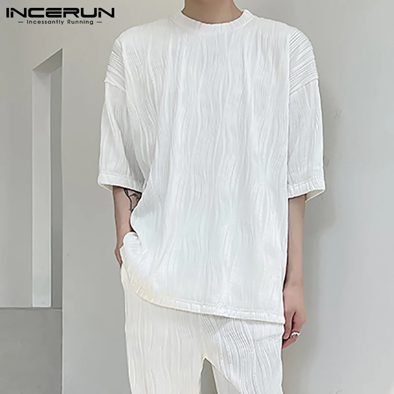 

Модная мужская футболка с круглым вырезом и короткими рукавами, повседневная мужская одежда в Корейском стиле, однотонные мешковатые рубаш...