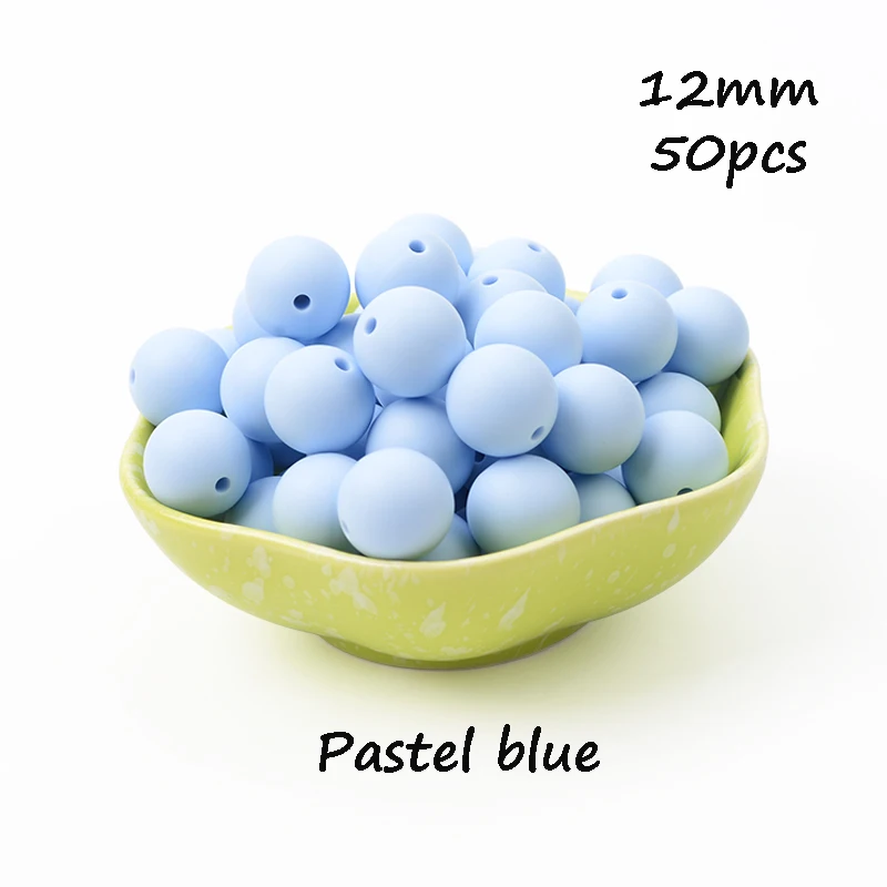 Pastel Blue LOFCA, 12 мм, 50 шт./лот, бусины из пищевого силикона, Прорезыватель для зубов, круглые бусины, Детская жевательная для прорезывания зубов, Силиконовые Прорезыватели для самостоятельного изготовления - Цвет: Pastel Blue