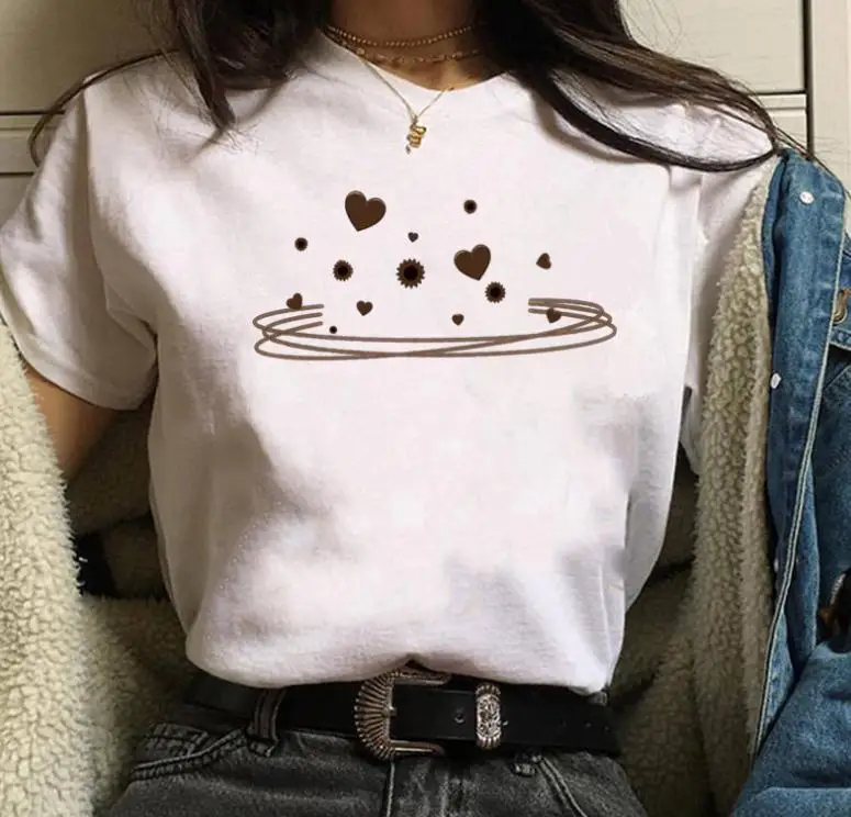 

YEMUSEED New Women Love Print T-shirt Casual Tops O-Neck White Tee shirt FFV329