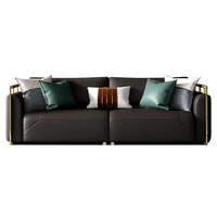 new chinese leather solid wood sofa modern light luxury living room high grade black gold wood sofa tea table combination