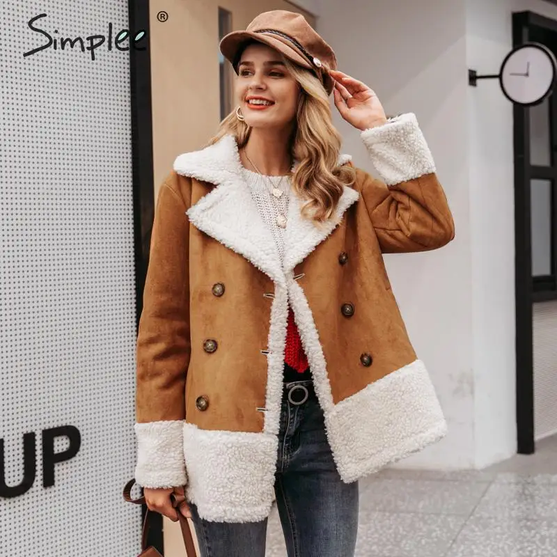 Simplee винтажные коричневый осенние пальто замшевые лоскутные изделия
