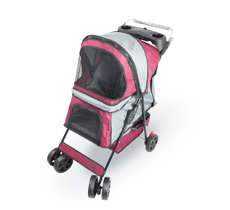 Folding Pet Stroller Lightweight Dog Four-wheeled Cart Rainproof Sunscreen Pet Supplies 600D Oxford Cloth with Removable Canopy