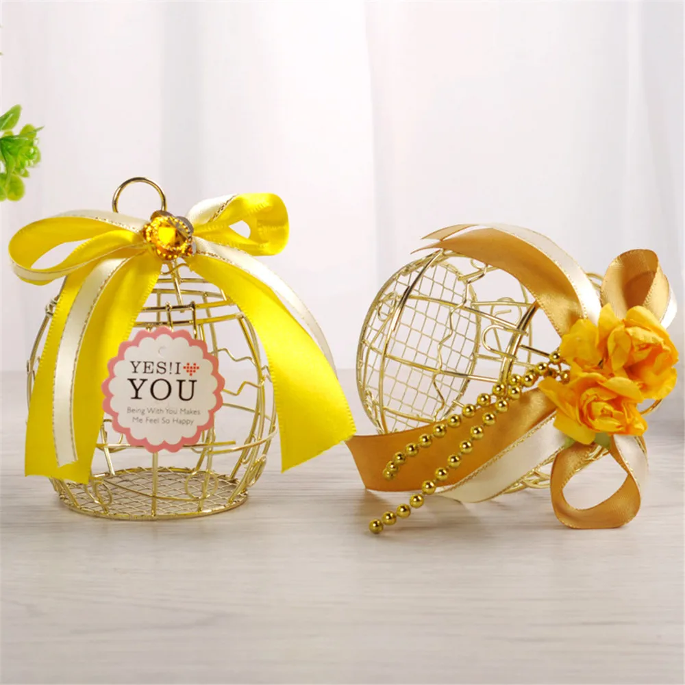 

Mini Metal Gold Retro Bird Cage Candy Chocolate Boxes Baby Shower Favor Gift Box for Guests Wedding Party Birthday Souvenir