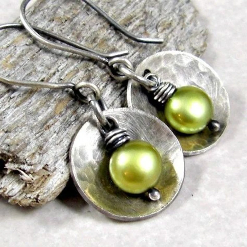 

Vintage Ethnic Engraving Round Dangle Drop Earrings Hanging for Women Fashion Wedding Bead Jewelry Ornaments Accessories