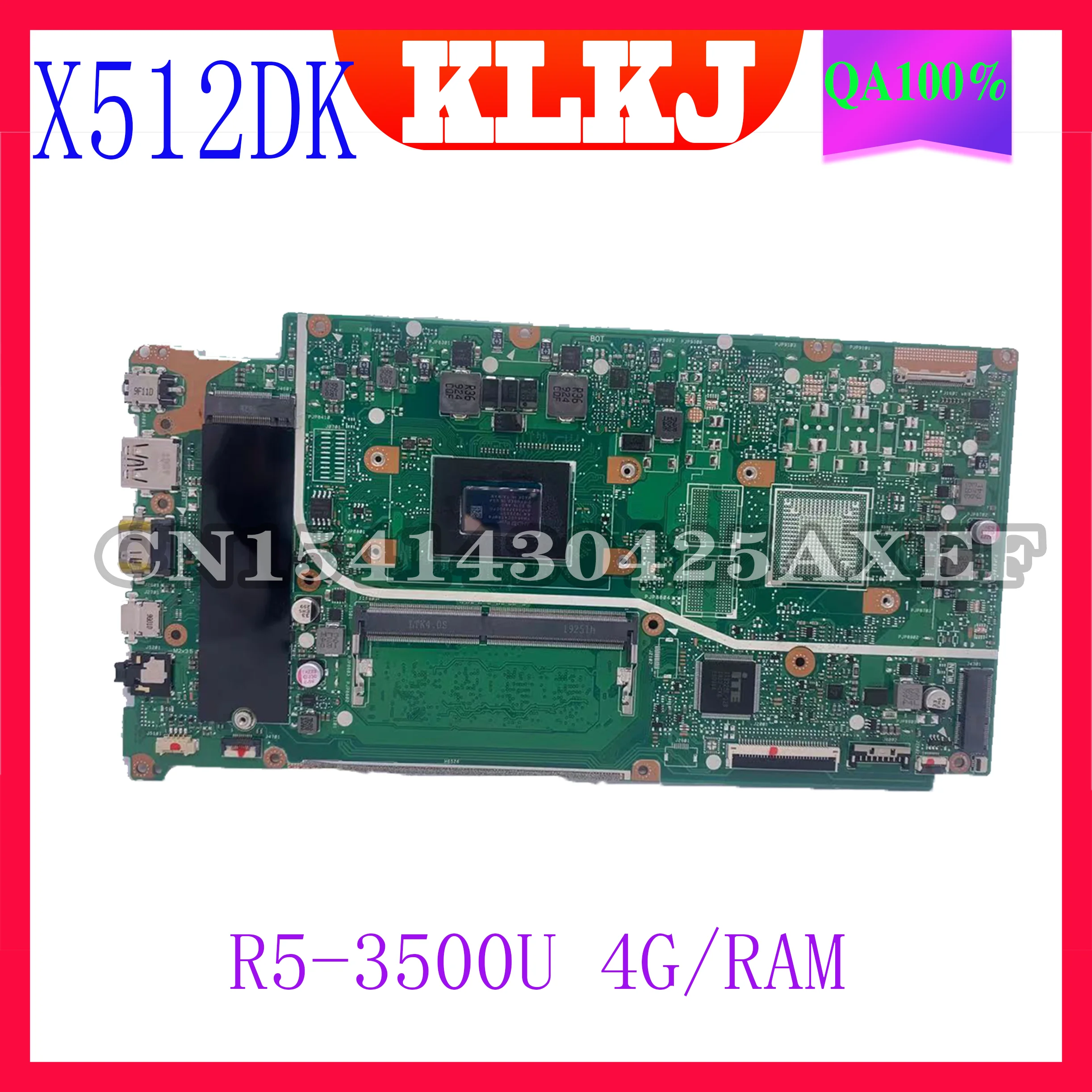 

Dinzi X512DA motherboard is suitable for ASUS X512DA X512DK F512DA laptop motherboard 4G-RAM R5 3500U CPU Without fingerprints