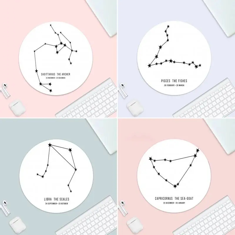 

Маленький резиновый Настольный защитный круглый коврик для мыши с созвездиями зодиака