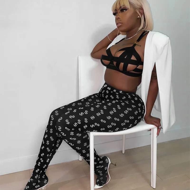 Леггинсы женские с принтом Y2K неоновые высокой талией и носками осень 2021 зимние