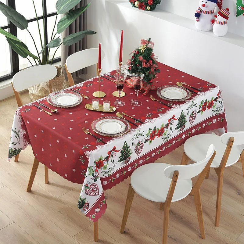 

Christmas Waterproof Oil-Proof Tablecloth Snowflake Xmas Tree Table Cloth Table Runner for Dining New Year Tables Cover Decor