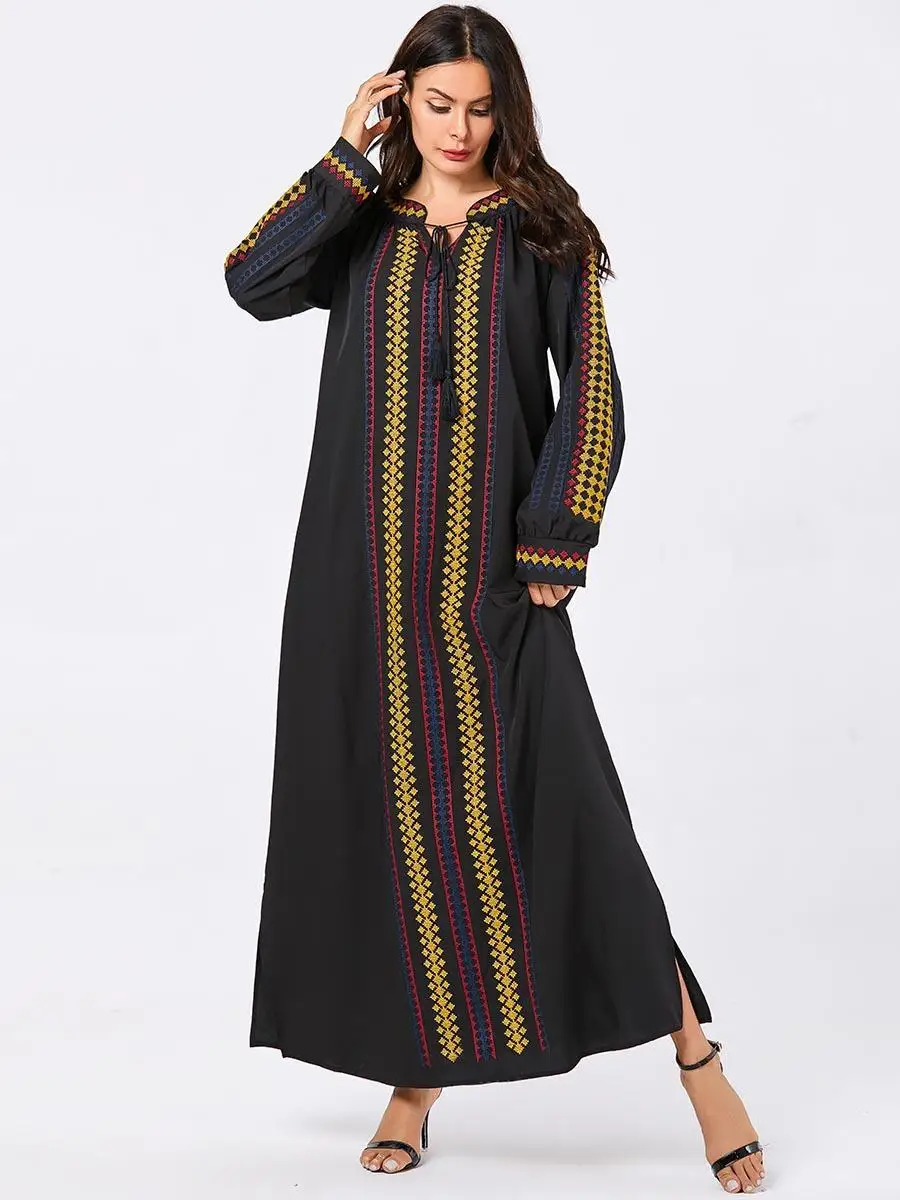 Abaya женские мусульманские платья с вышивкой и длинными рукавами Дубай Кафтан