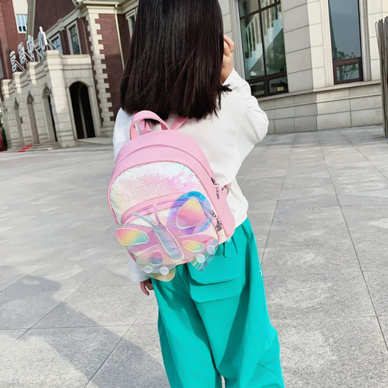 Girls Kindergarten Schoolbag 2-5-year-old Children Sequin Backpack Anti Loss Lovely Children Bag Three-dimensional Butterfly