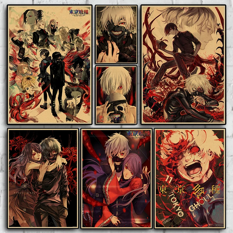 

Classic thriller Japanese manga Tokyo Ghoul home wall decoration, bar decoration vintage brown paper posters