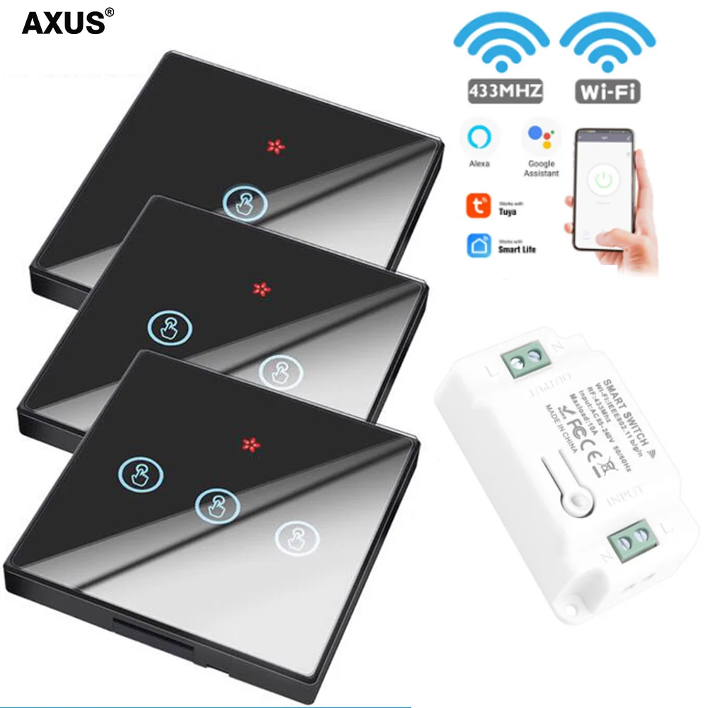

AXUS Tuya APP WiFi Smart Life Touch Switch Light Wireless Wall Switch crystal Glass Panel Remote Control Voice Google Home Alexa