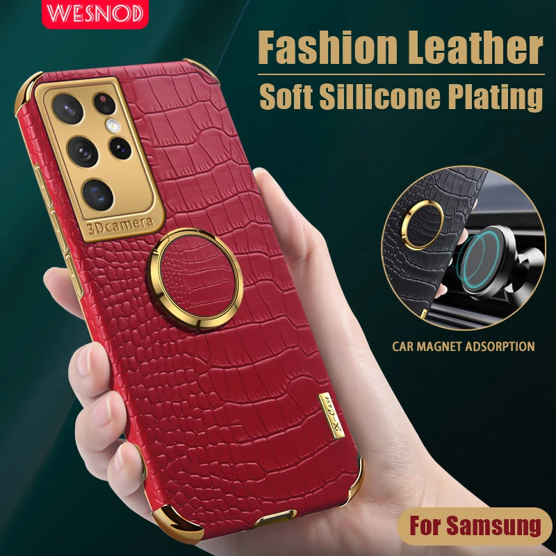 

Luxury Leather Case For Samsung Galaxy A52 A51 A41 A71 A72 A02 A12 A32 A21s S20 FE S21 Ultra Note 20 Cover Magnetic Ring Holder