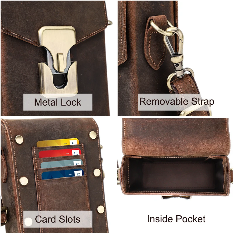 

CONTACT'S Crazy Horse Leather Crossbody Bag Casual Men Shoulder Bags Luxury Brand Long Purse Male Leather Phone Pouch Bag Bolsos