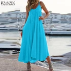Платье ZANZEA женское на бретелях, комбинезон до середины икры, повседневный Однотонный сарафан без рукавов, праздничный халат оверсайз, лето 2022