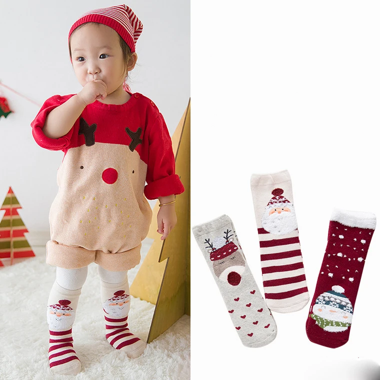 

2 Pairs Cotton Winter Autumn Baby Girls Boys Kids Socks Children Terry Snowflake Elk Santa Claus Christmas Bear Gift Stuff