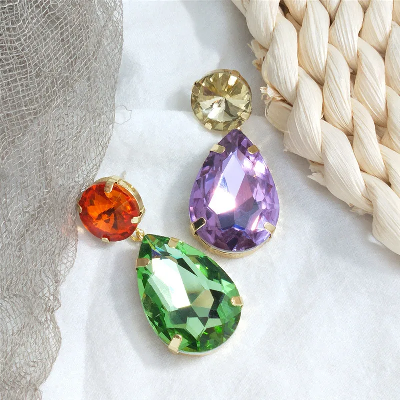 ZA Bling Crystal Висячие серьги для женщин красочные большие капли воды массивные