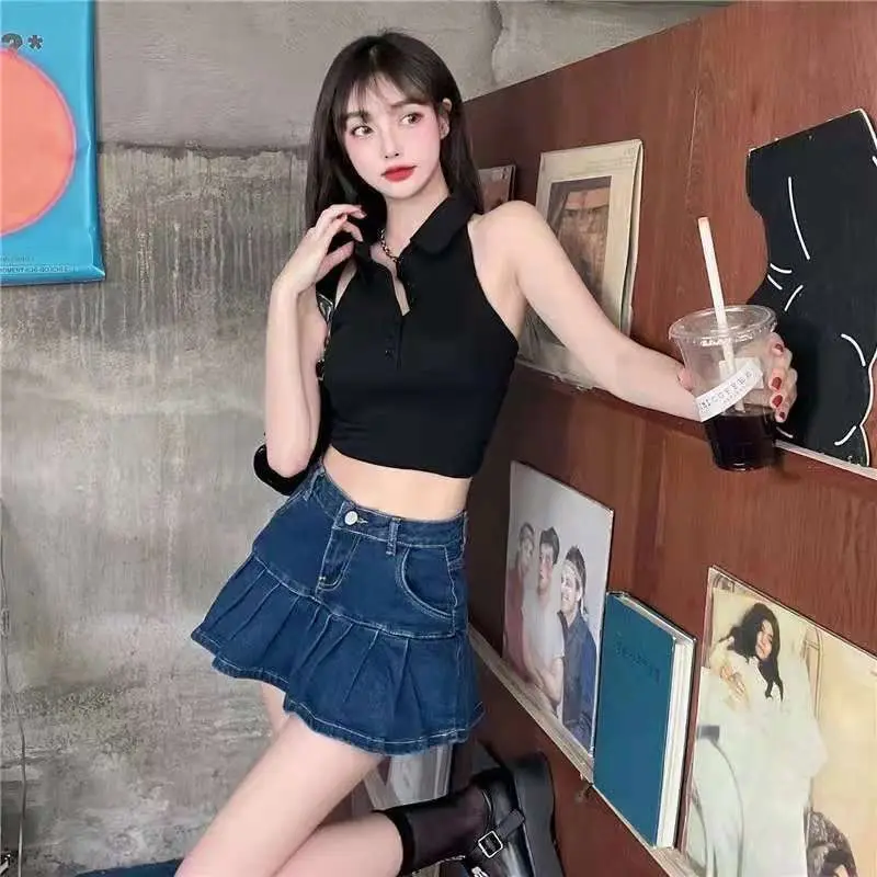 Женская джинсовая юбка с оборками STSVZORR красная плиссированная высокой талией