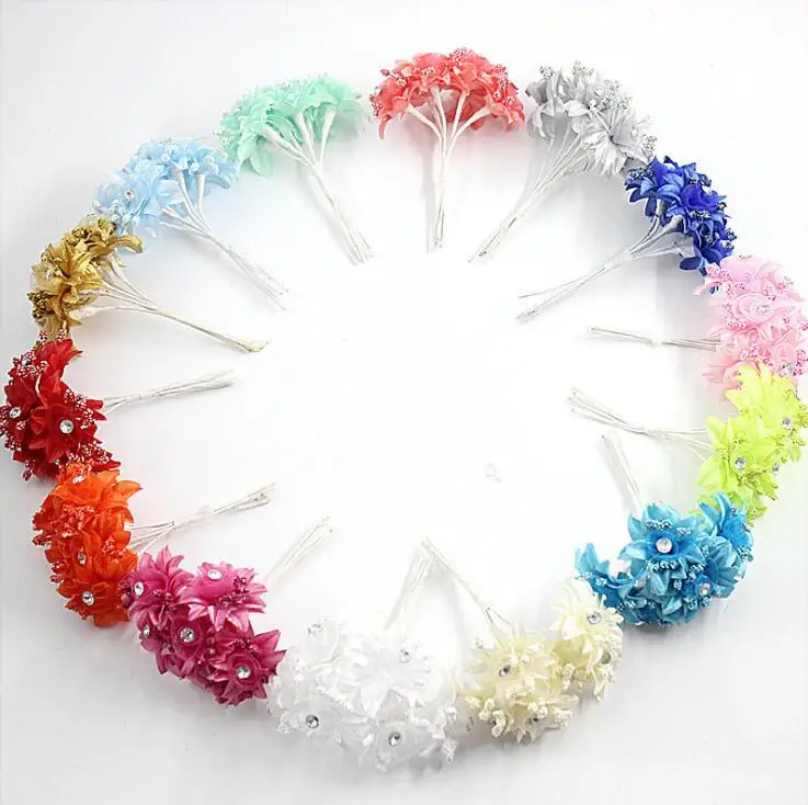 6 шт. шелковые цветы с жемчугом Стразы Свадебные украшения Цветы Diy головной убор