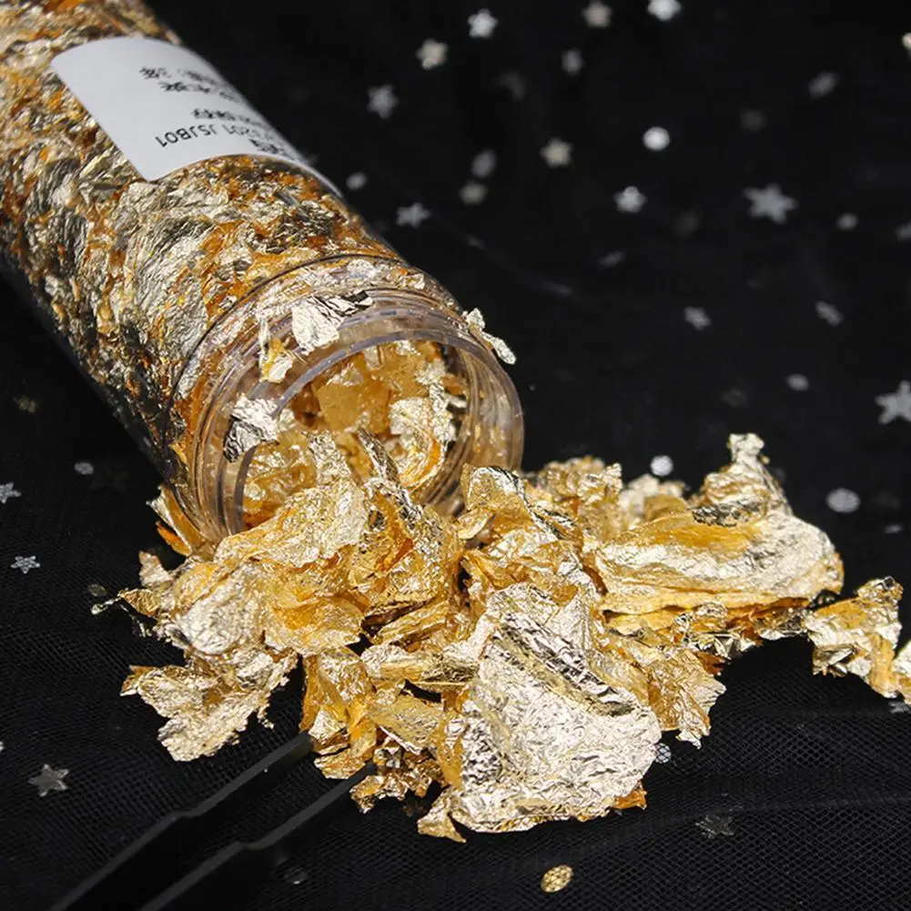 

2g/bottle Gold Foil Paper Decoration Imitation Gold Leaf Flake DIY Decorating Tool Silver Inedible Dessert Baking Art For C F8O2