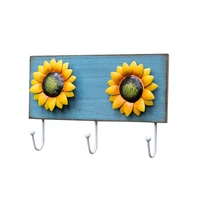 retro wood metal sunflower keys coats hanger kitchen room wall hanging hook