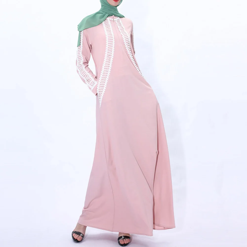 

Muslim Ladies Dresses Spring Autumn Fashion Temperament Loose Casual Simple Lace Hot Sale Round Neck Long Sleeve 2021