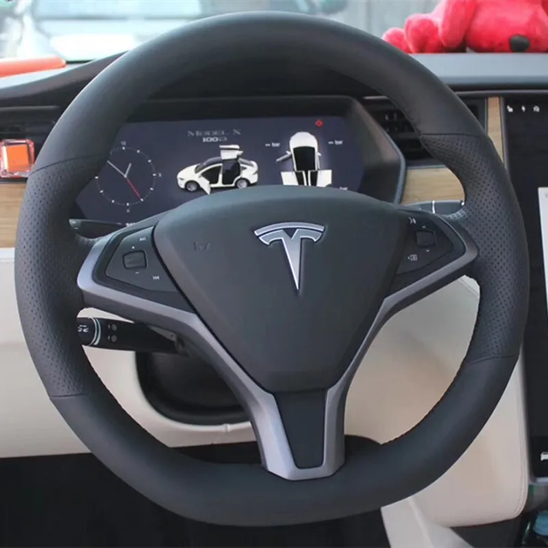 

DIY Hand-Stitch Suede Carbon Fiber Leather Car Steering Wheel Cover for Tesla Model S Model X Model 3 Interior Auto Accessories