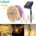 Светодиодная лента на солнечной батарее 1234 м, водонепроницаемая наружная световая лента 2835 для сада, атмосферная светильник вая лента RGB для рождественской елки, газона, световая полоса