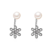sweet diamond inlaid flowers small fragrance french versatile pearl back fashion earrings