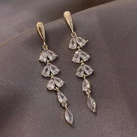 shiny zircon tassel leaf shape gold earrings for woman 2021 new fashion jewelry wedding party unusual girls luxury earrings