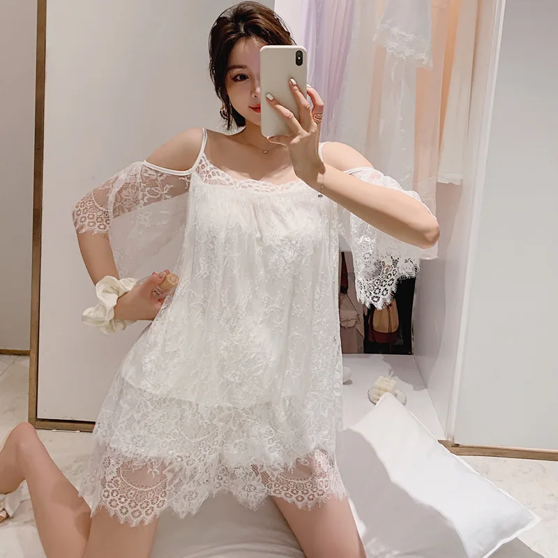 

2020 New Palace Sexy Pajama Lace Hollow Princess Home Clothes Ladies Summer Suspenders Pajamas Shorts Cute Suit Pyjamas Women