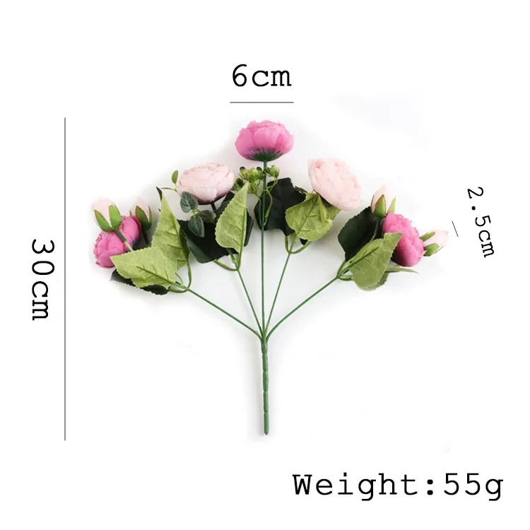 30cm Rose Pink Silk Peony Artificial Flowers Bouquet 5 Big Head and 4 Bud Cheap Fake for Home Wedding Decoration indoor | Дом и сад