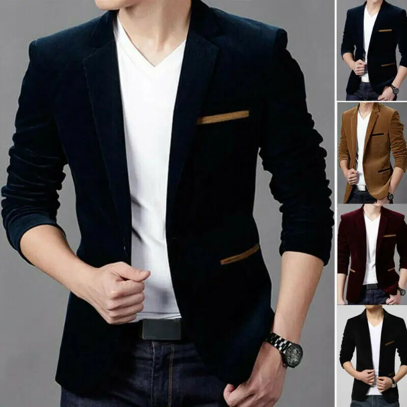 

Hot Men's Formal Suit Blazer Coat Business Casual One Button Slim Fit Jacket Tops